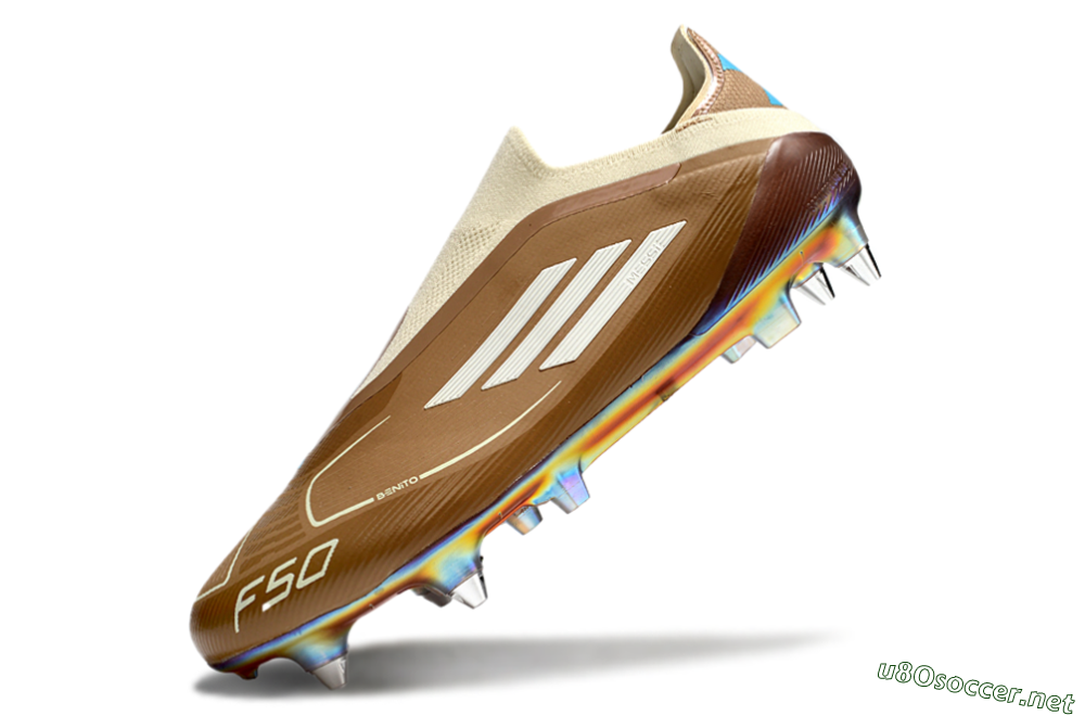 Men's Messi x Adidas F50 Elite Laceless Benito SG Football Boots - Brown/White/Blue 5