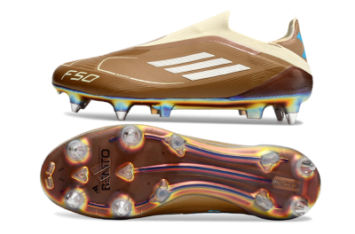 Men's Messi x Adidas F50 Elite Laceless Benito SG Football Boots - Brown/White/Blue