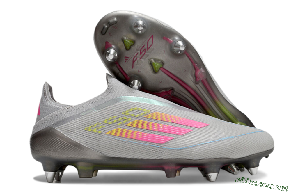 Men's Adidas F50 Elite Laceless SG Football Boots - Grey/Pink/Yellow 2