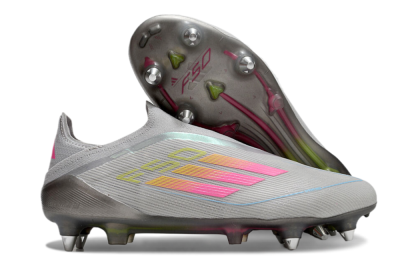 Men's Adidas F50 Elite Laceless SG Football Boots - Grey/Pink/Yellow