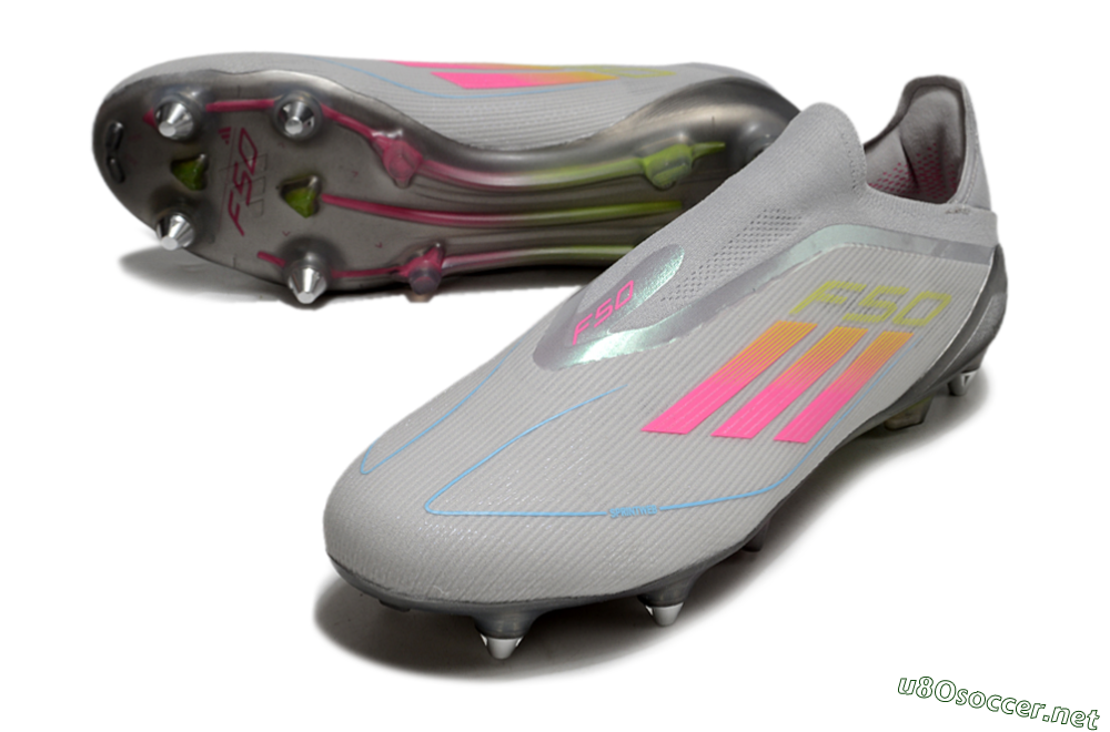 Men's Adidas F50 Elite Laceless SG Football Boots - Grey/Pink/Yellow 3