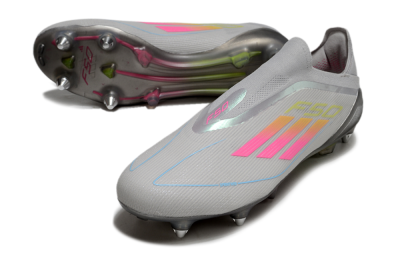 Men's Adidas F50 Elite Laceless SG Football Boots - Grey/Pink/Yellow
