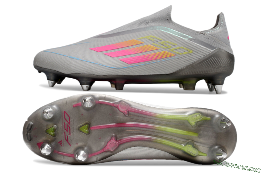 Men's Adidas F50 Elite Laceless SG Football Boots - Grey/Pink/Yellow 1