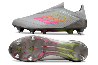 Men's Adidas F50 Elite Laceless SG Football Boots - Grey/Pink/Yellow