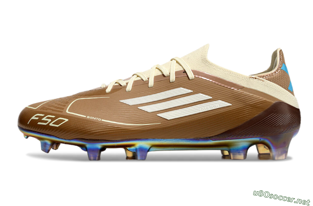 Men's Messi x Adidas F50 Elite Benito FG Football Boots - Brown/White/Blue 0