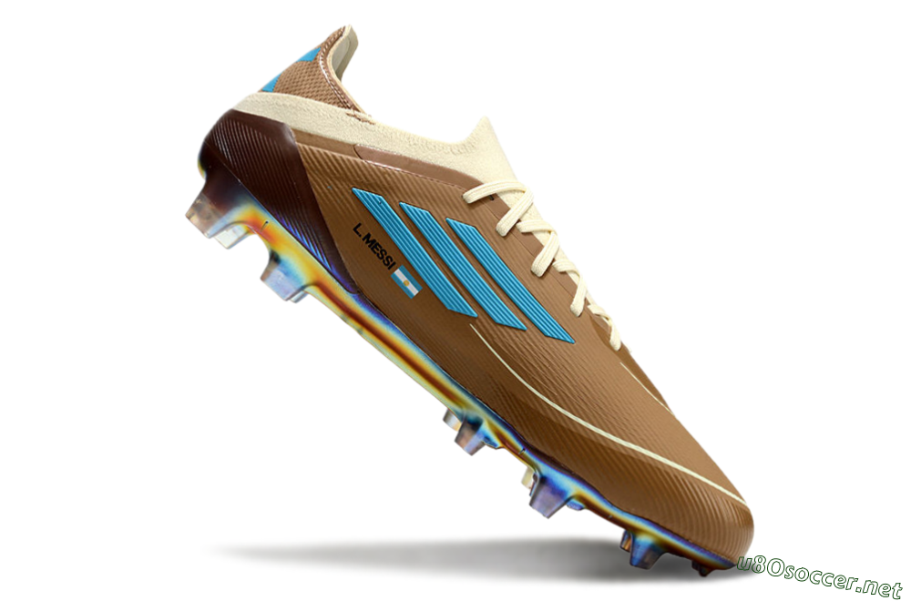 Men's Messi x Adidas F50 Elite Benito FG Football Boots - Brown/White/Blue 4