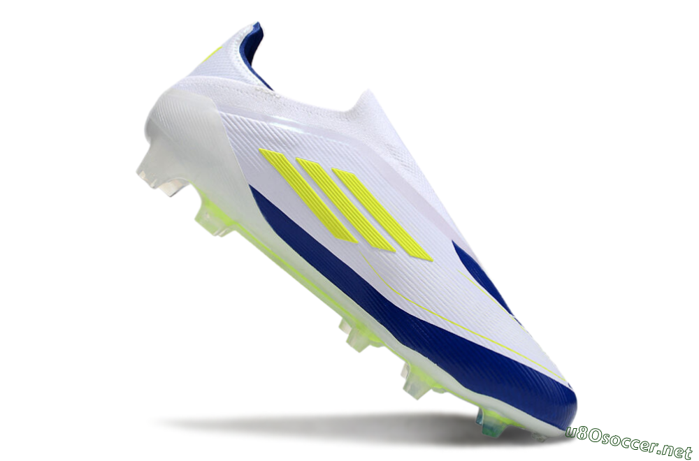 Men's Messi x Adidas F50 Elite Laceless FG Football Boots - White/Blue/Yellow 4
