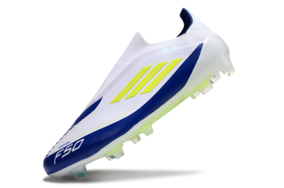 Men's Messi x Adidas F50 Elite Laceless FG Football Boots - White/Blue/Yellow