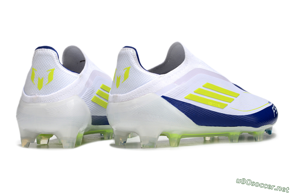Men's Messi x Adidas F50 Elite Laceless FG Football Boots - White/Blue/Yellow 6