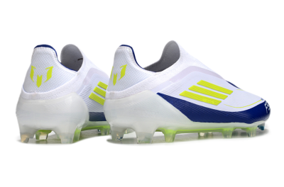 Men's Messi x Adidas F50 Elite Laceless FG Football Boots - White/Blue/Yellow