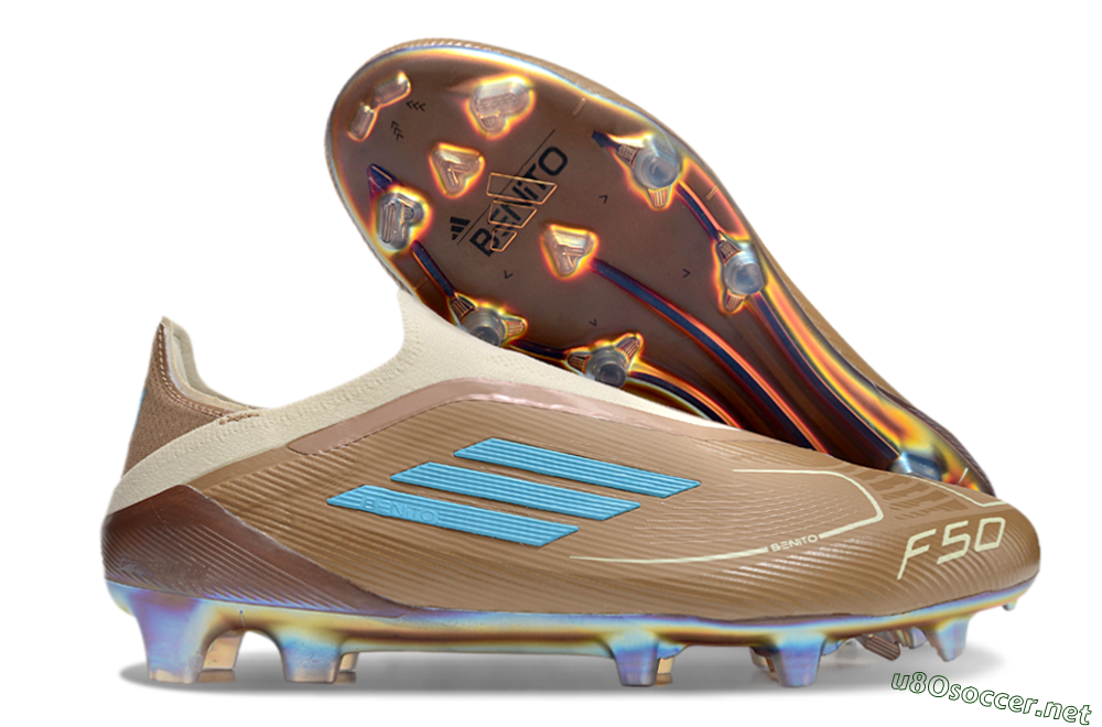 Men's Messi x Adidas F50 Elite Laceless Benito FG Football Boots - Brown/White/Blue 2
