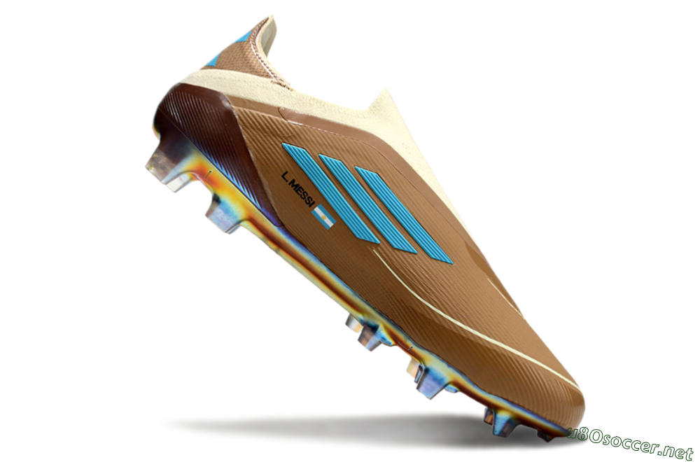 Men's Messi x Adidas F50 Elite Laceless Benito FG Football Boots - Brown/White/Blue 4