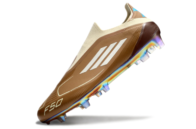 Men's Messi x Adidas F50 Elite Laceless Benito FG Football Boots - Brown/White/Blue