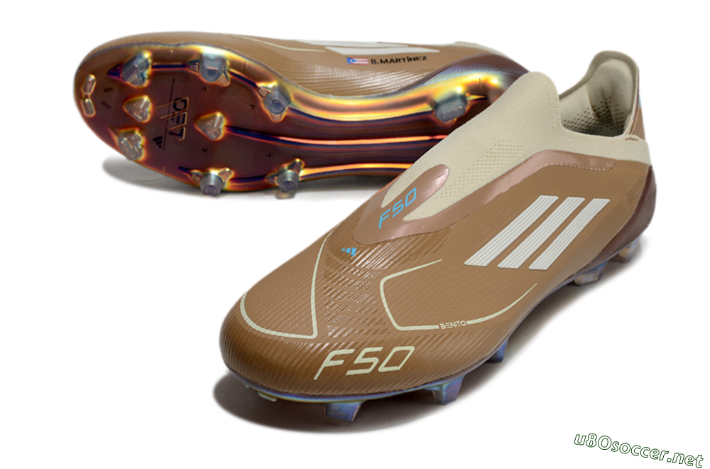 Men's Messi x Adidas F50 Elite Laceless Benito FG Football Boots - Brown/White/Blue 3