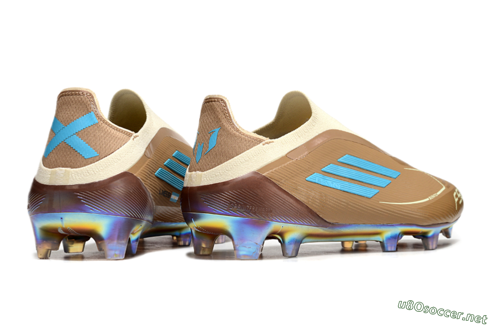 Men's Messi x Adidas F50 Elite Laceless Benito FG Football Boots - Brown/White/Blue 6