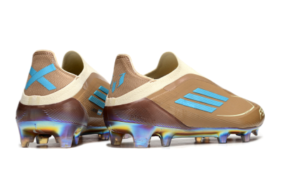 Men's Messi x Adidas F50 Elite Laceless Benito FG Football Boots - Brown/White/Blue