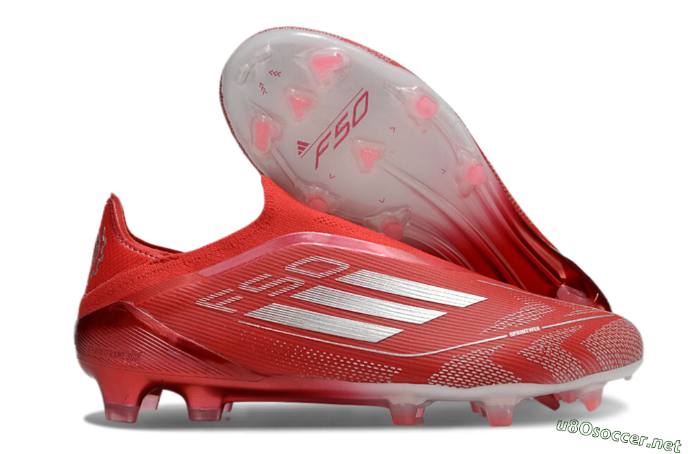 Men's Adidas F50 Elite Laceless FG Football Boots - Red/Silver 2