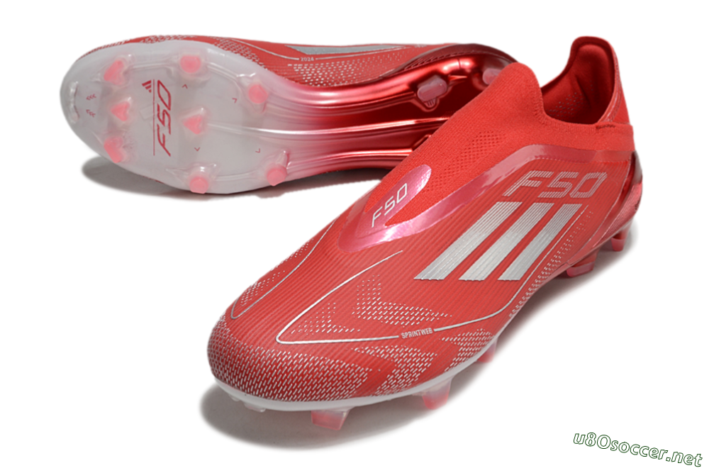 Men's Adidas F50 Elite Laceless FG Football Boots - Red/Silver 3