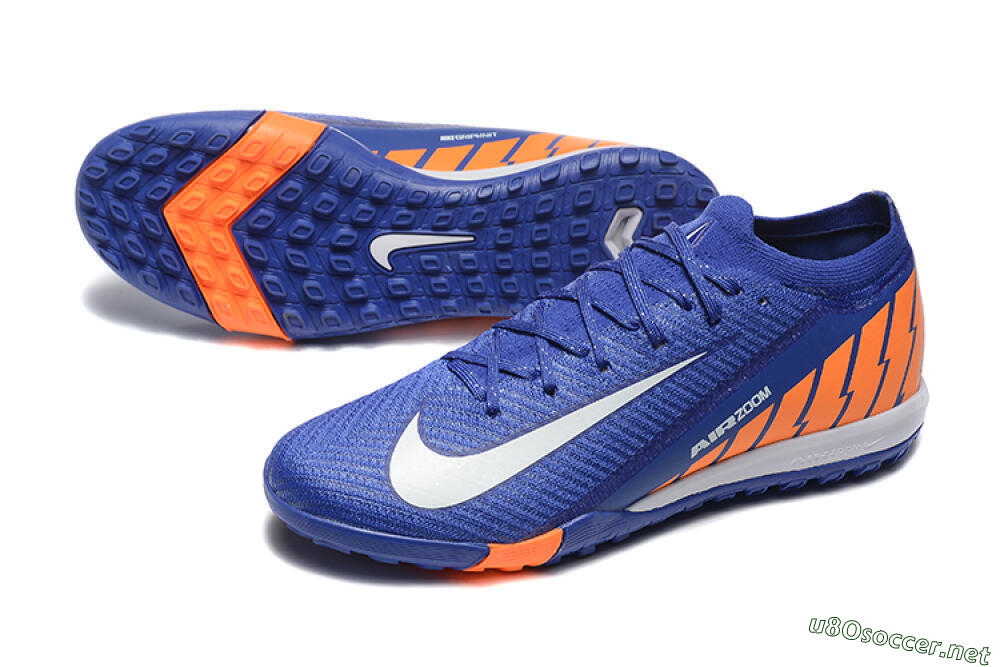Men's Nike Air Zoom Mercurial Vapor 16 Elite TF Football Shoes - Blue/White/Orange 3