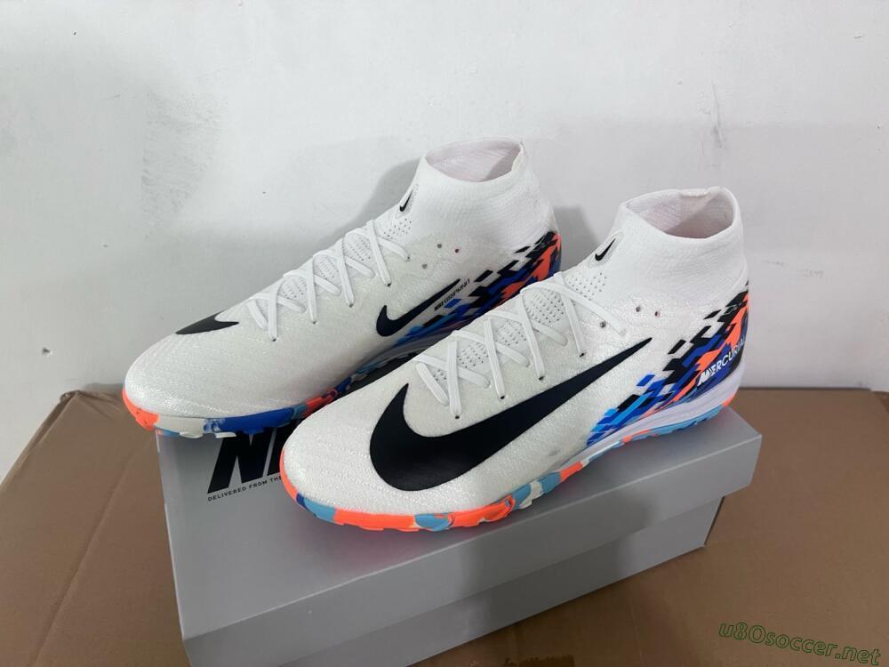 Unisex Nike Air Zoom Mercurial Superfly 10 Elite TF Football Shoes - White/Blue/Orange