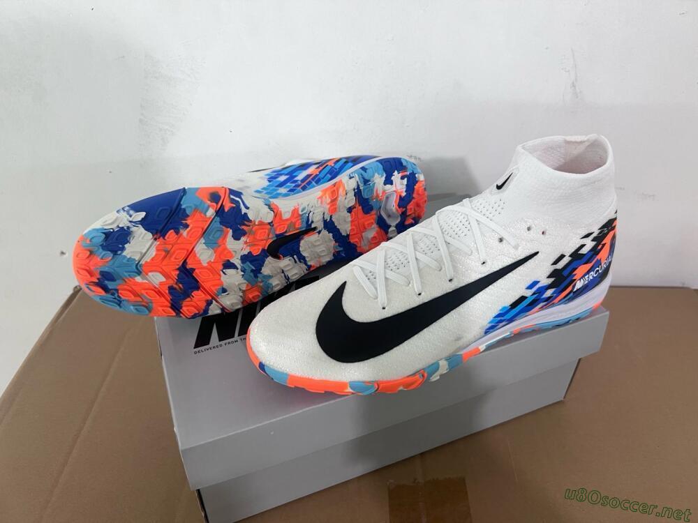 Unisex Nike Air Zoom Mercurial Superfly 10 Elite TF Football Shoes - White/Blue/Orange