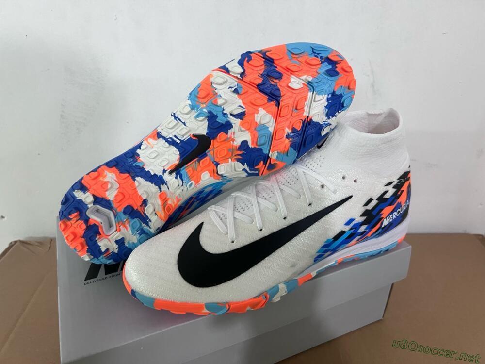 Unisex Nike Air Zoom Mercurial Superfly 10 Elite TF Football Shoes - White/Blue/Orange