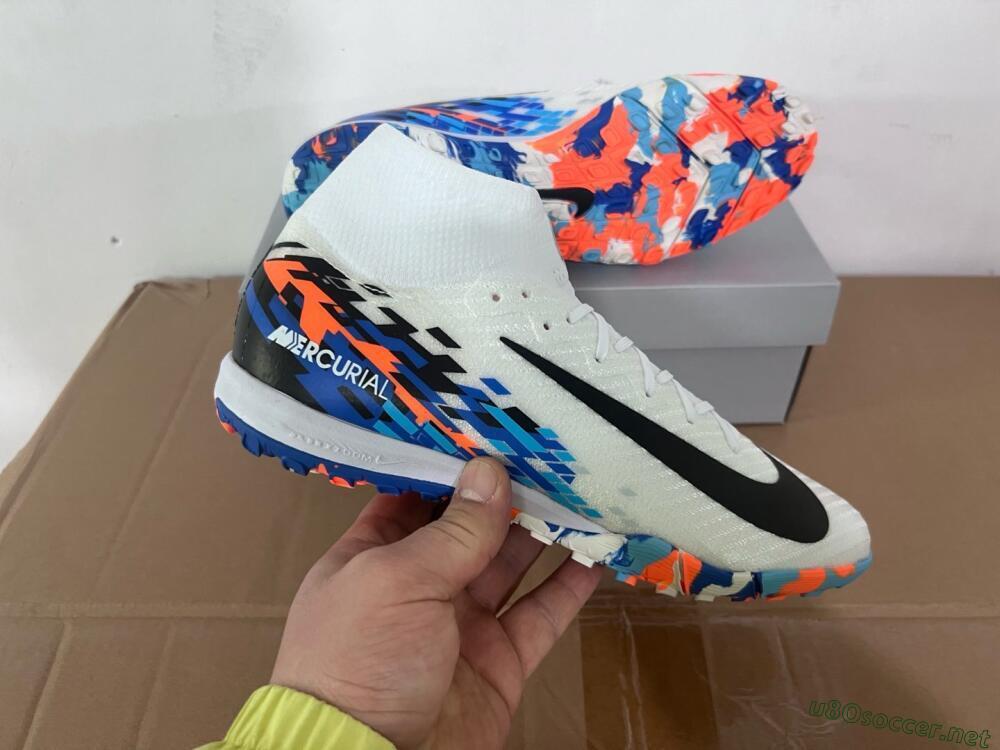 Unisex Nike Air Zoom Mercurial Superfly 10 Elite TF Football Shoes - White/Blue/Orange