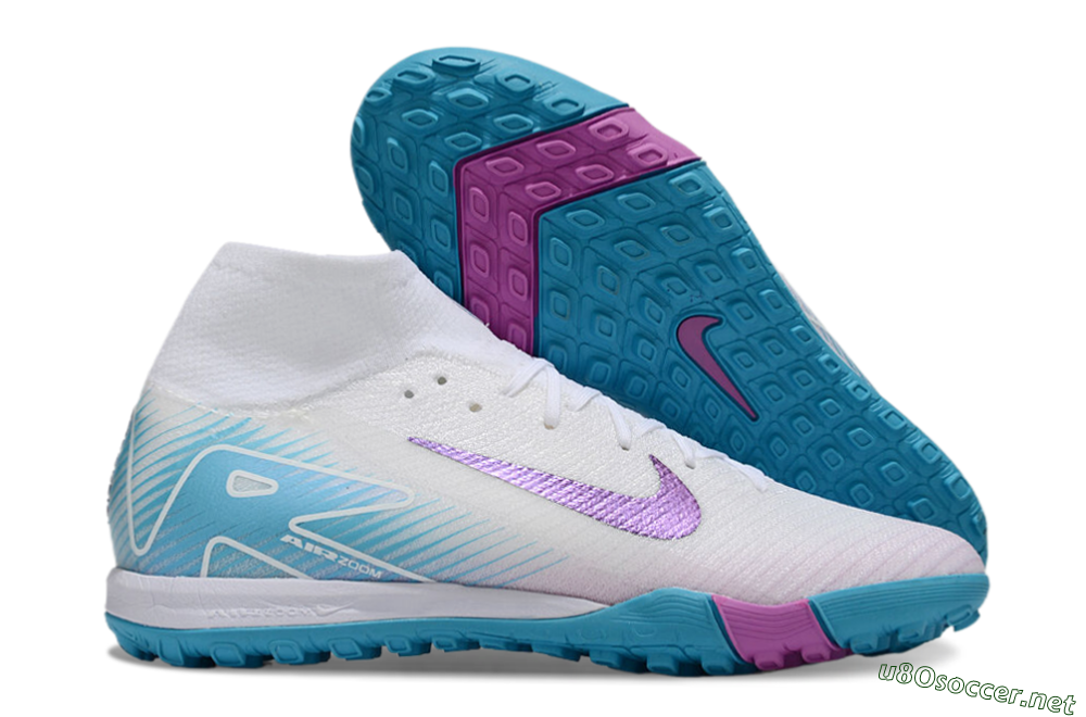 Unisex Nike Air Zoom Mercurial Superfly 10 Elite TF Football Shoes - White/Purple/Blue 2