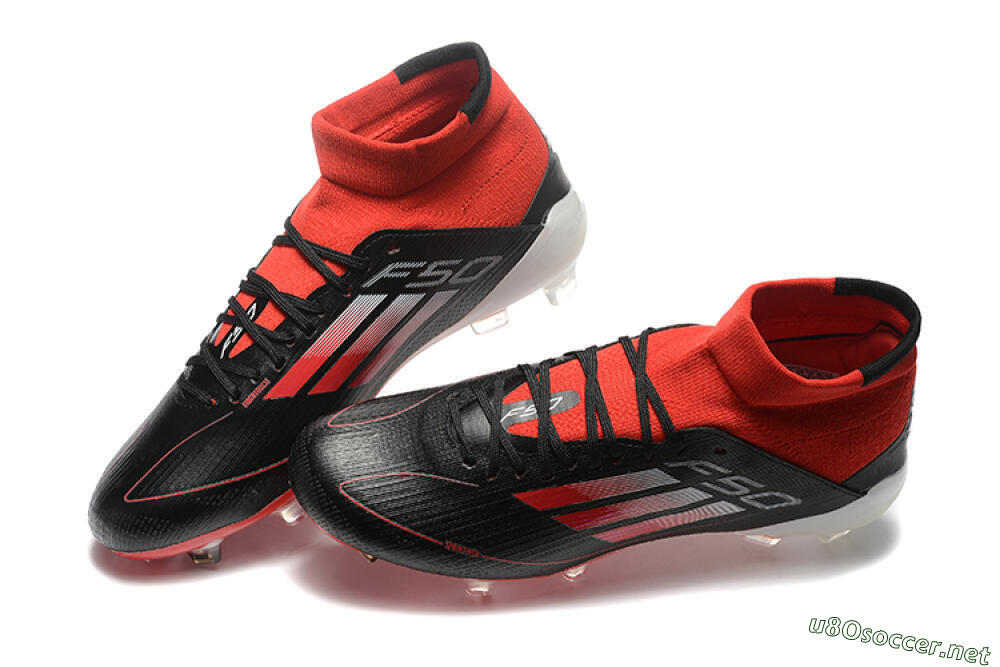 Men's Adidas F50 Elite Mid FG Football Boots - Black/Red/White 3