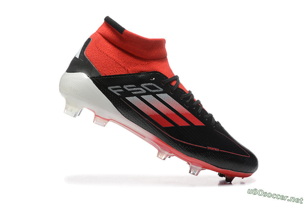 Men's Adidas F50 Elite Mid FG Football Boots - Black/Red/White 4