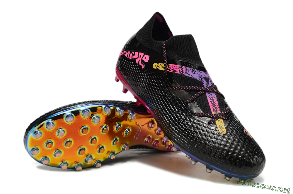 Unisex Puma Future Ultimate MG Football Boots - Black/Pink/Yellow 3