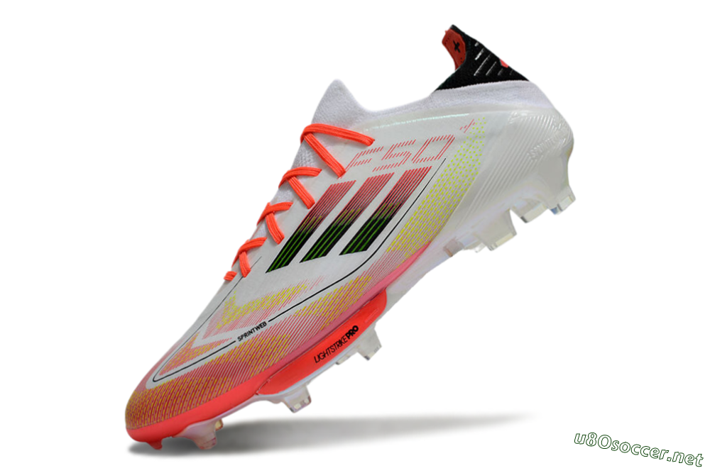 Men's Adidas F50 Lightstrike Elite Laceless FG Football Boots - White/Red/Yellow 5