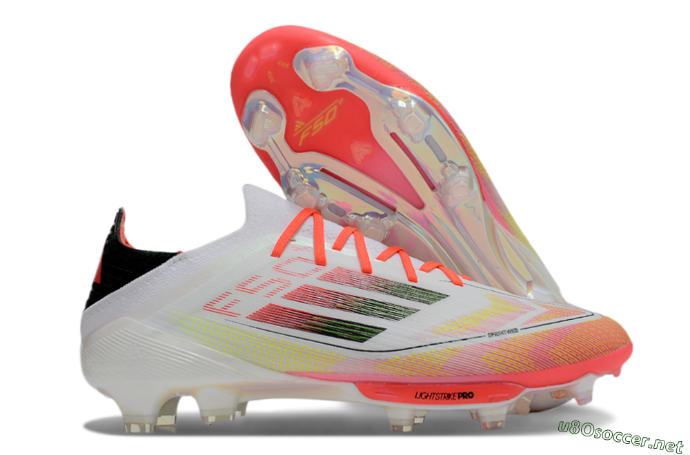 Men's Adidas F50 Lightstrike Elite Laceless FG Football Boots - White/Red/Yellow 2