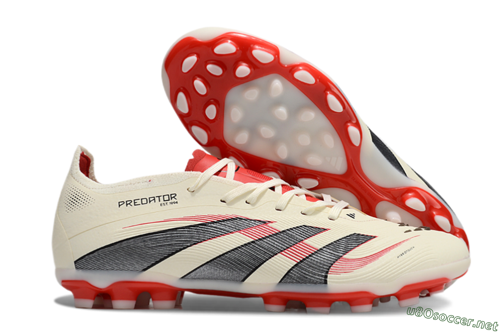 Unisex Adidas Predator 25+ Elite AG Football Boots - Beige/Red/Black 2