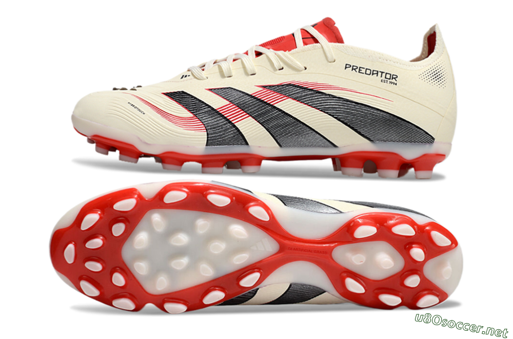 Unisex Adidas Predator 25+ Elite AG Football Boots - Beige/Red/Black 1