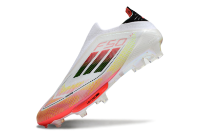 Men's Adidas F50 Elite Lightstrike Laceless FG Football Boots - White/Red/Yellow