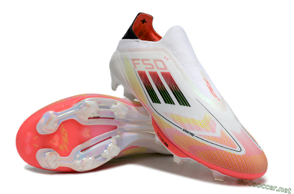 Men's Adidas F50 Elite Lightstrike Laceless FG Football Boots - White/Red/Yellow 3