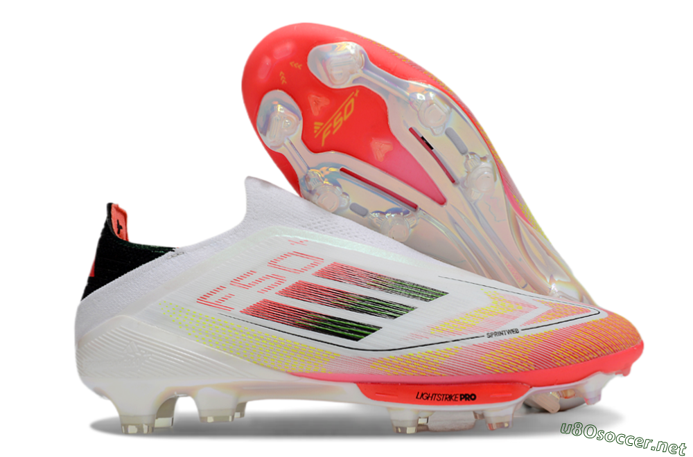 Men's Adidas F50 Elite Lightstrike Laceless FG Football Boots - White/Red/Yellow 2
