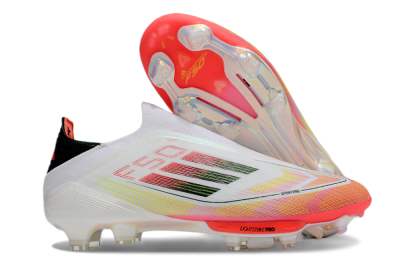 Men's Adidas F50 Elite Lightstrike Laceless FG Football Boots - White/Red/Yellow