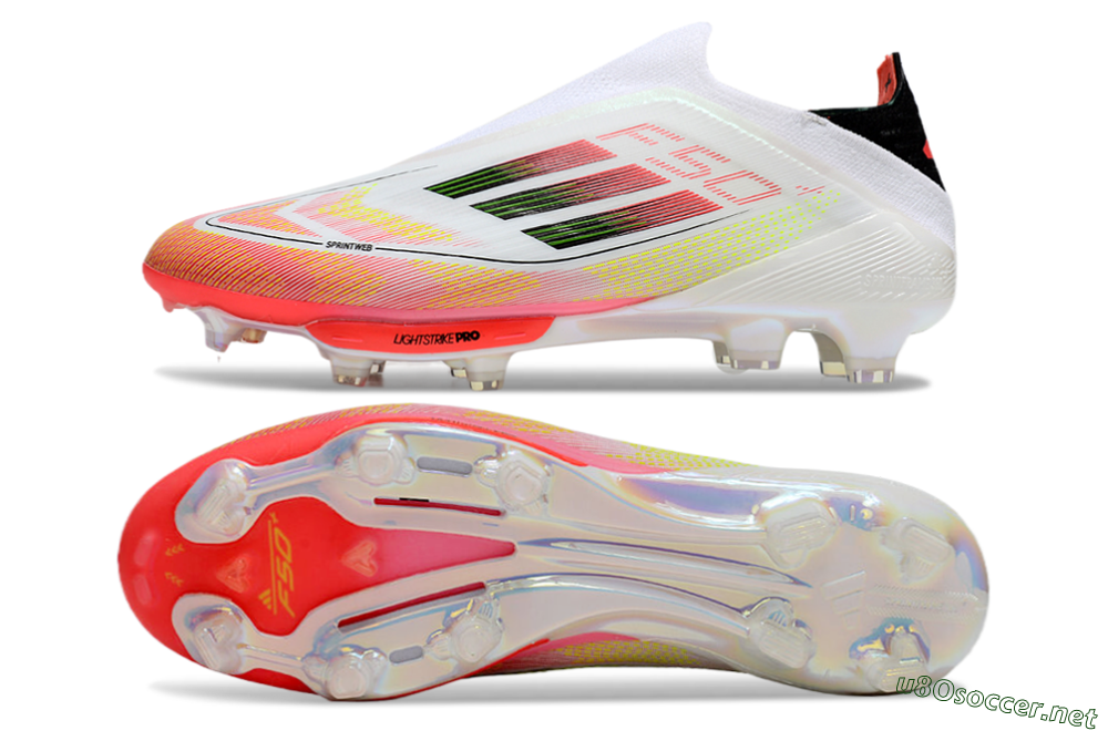Men's Adidas F50 Elite Lightstrike Laceless FG Football Boots - White/Red/Yellow 1