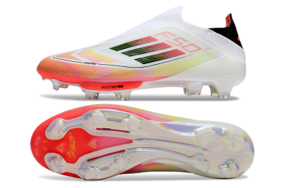 Men's Adidas F50 Elite Lightstrike Laceless FG Football Boots - White/Red/Yellow