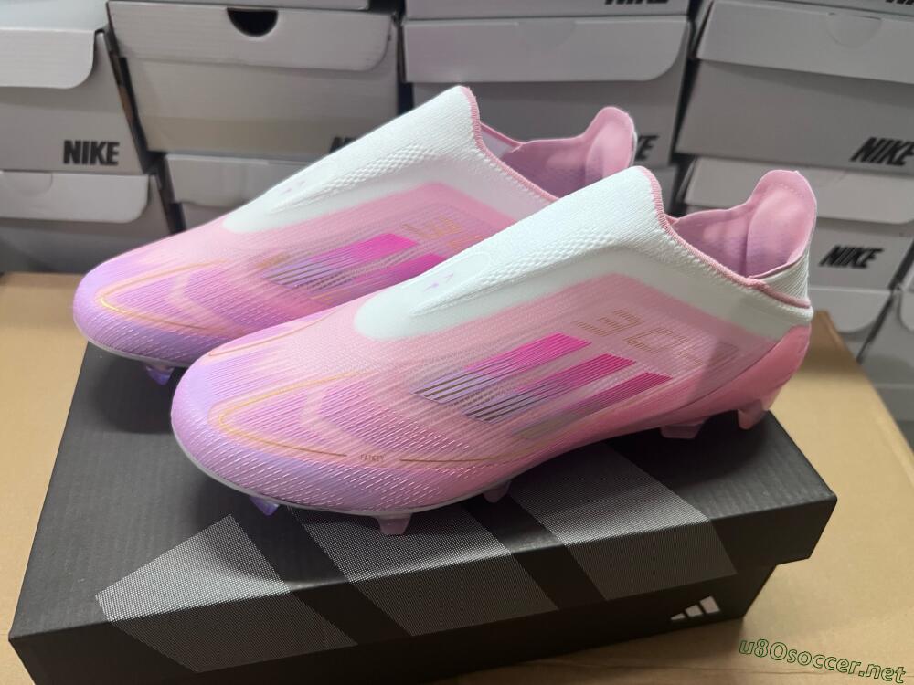 Men's Adidas F50 Elite Laceless FG Football Boots - White/Pink/Gold