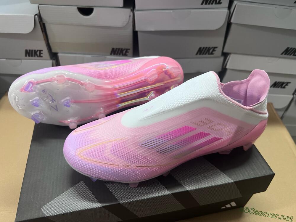 Men's Adidas F50 Elite Laceless FG Football Boots - White/Pink/Gold