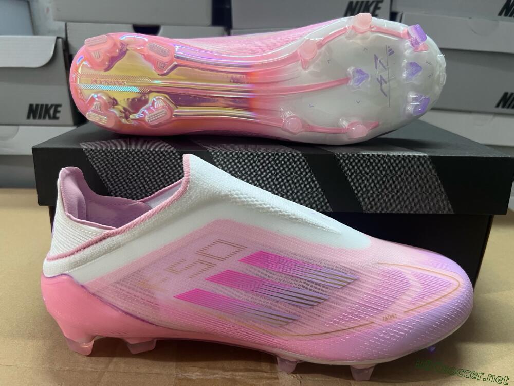 Men's Adidas F50 Elite Laceless FG Football Boots - White/Pink/Gold