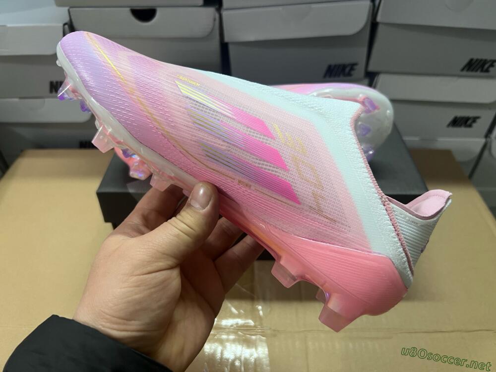Men's Adidas F50 Elite Laceless FG Football Boots - White/Pink/Gold