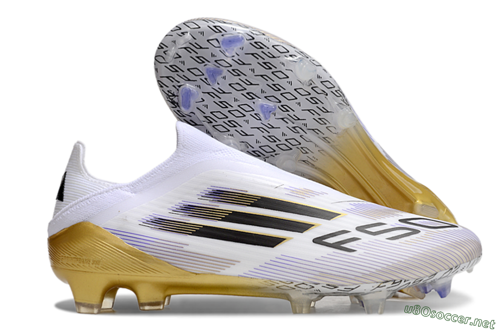 Men's Adidas F50 Elite Laceless FG Football Boots - White/Black/Gold 2