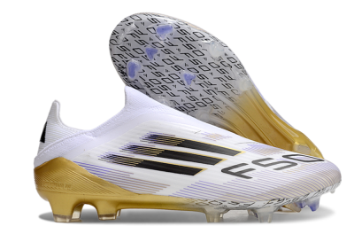Men's Adidas F50 Elite Laceless FG Football Boots - White/Black/Gold