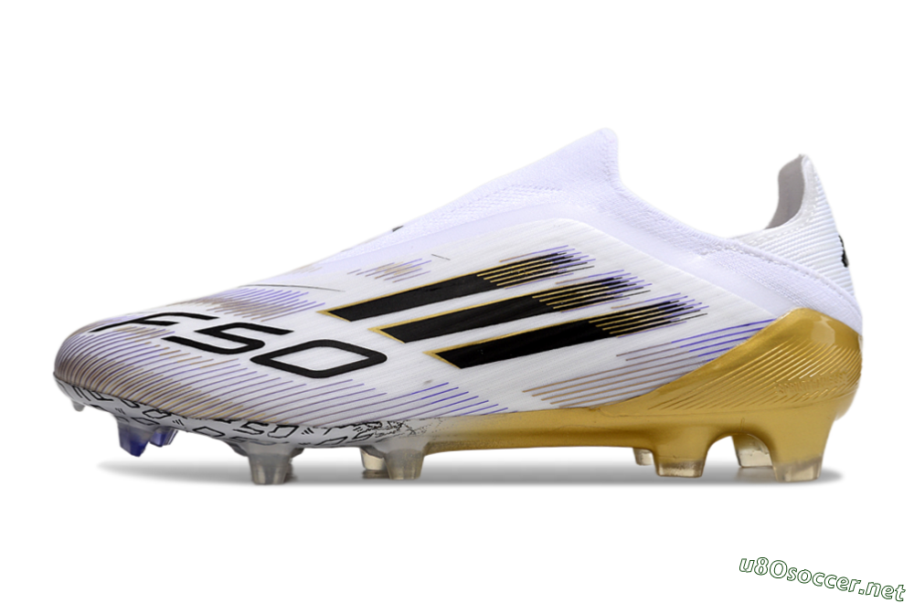Men's Adidas F50 Elite Laceless FG Football Boots - White/Black/Gold 0