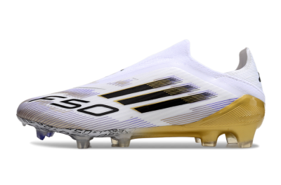 Men's Adidas F50 Elite Laceless FG Football Boots - White/Black/Gold
