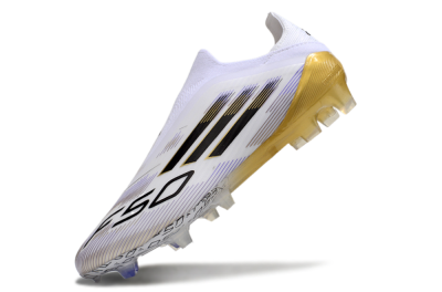 Men's Adidas F50 Elite Laceless FG Football Boots - White/Black/Gold
